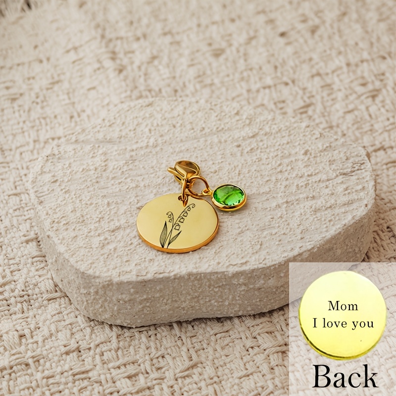 Personalized 304 Stainless Steel Birthstone & Flower Charm Pendant Necklace