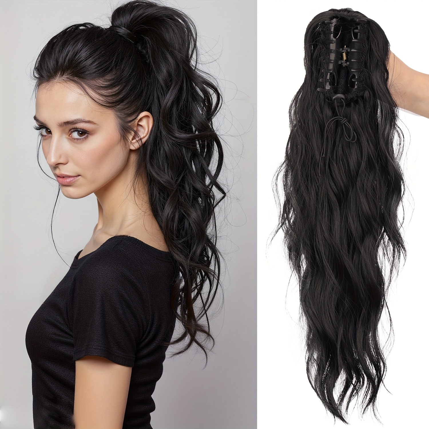 TEMU Curly Ponytail Wig, Water Wave Synthetic Ponytail Wig, High Heat-resistant Material, Suitable For Daily Wear, Adds Volume, Ideal For Holiday