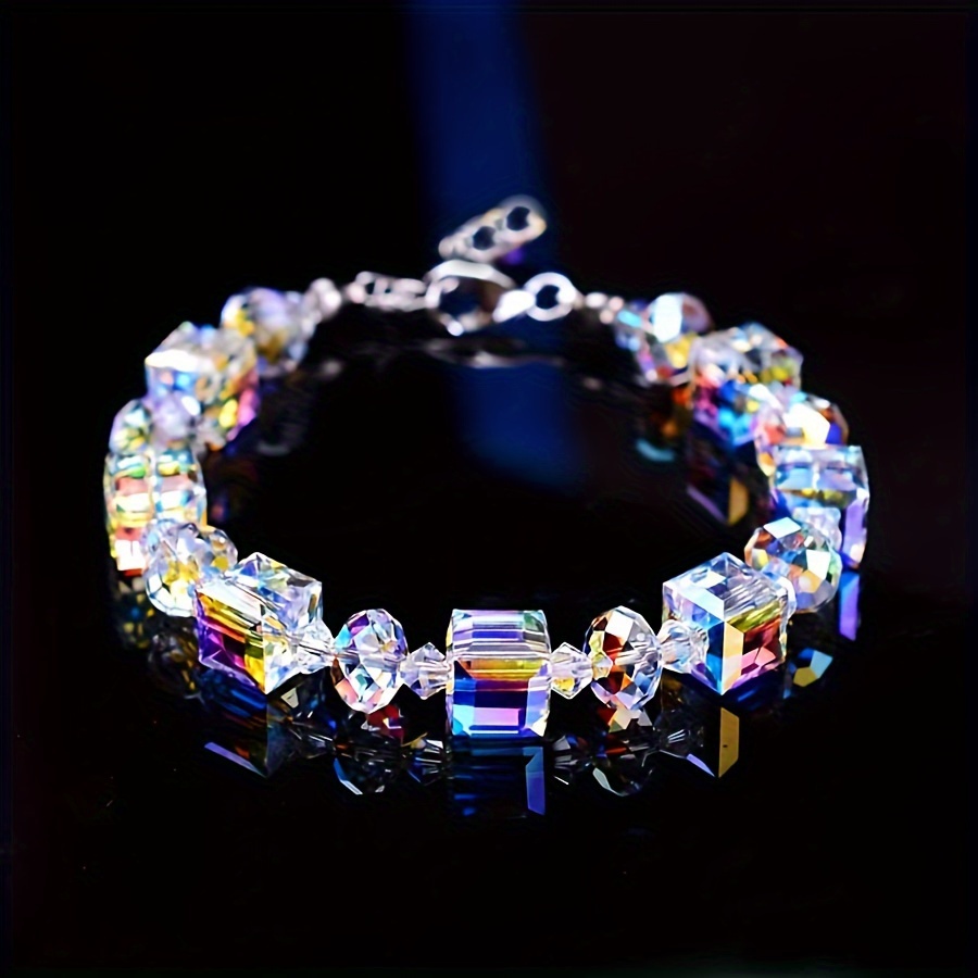 Image of Lady Colour Silvery Bracelets For Women Northern Lights Glass Bracelet 7.1"+2" Extension, Mother's Day Birthday Anniversary Jewelry Gift For Women, Mom, Ladies, Wife