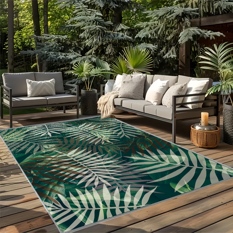 Image of 1pc, Green Leaf Pattern Outdoor Area Mat, Suitable For Patio, Lawn, Porch, Balcony And , Very Suitable For Spring And Summer Use, Outdoor Rugs, Outdoor Decoration, Camping Mat And Summer