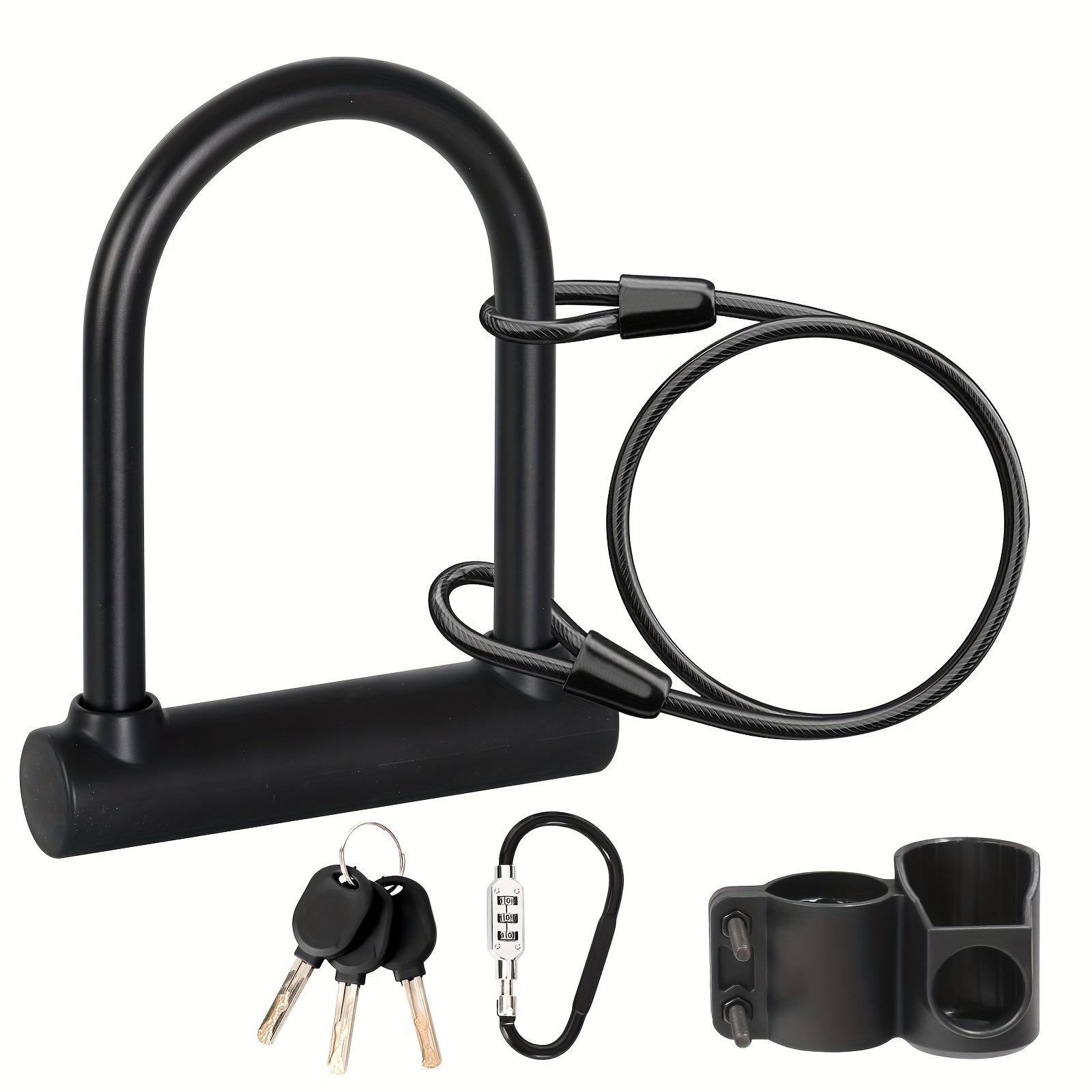 TEMU Bike Locks Anti Theft Combination Bike U Lock With16mmshackle 5.9ft Length Security Cable Keys And Sturdy Mounting Bracket For Bicycle Motorcycle And More