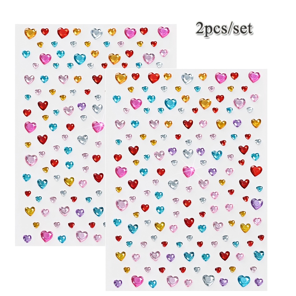 TEMU 2 Fogli Adesivi Gioielli per e con Strass 3D Colorati e Glitter - Design a Cuore , Decorazioni per Unghie e , Tema per , Decalcomanie Lucide Fai