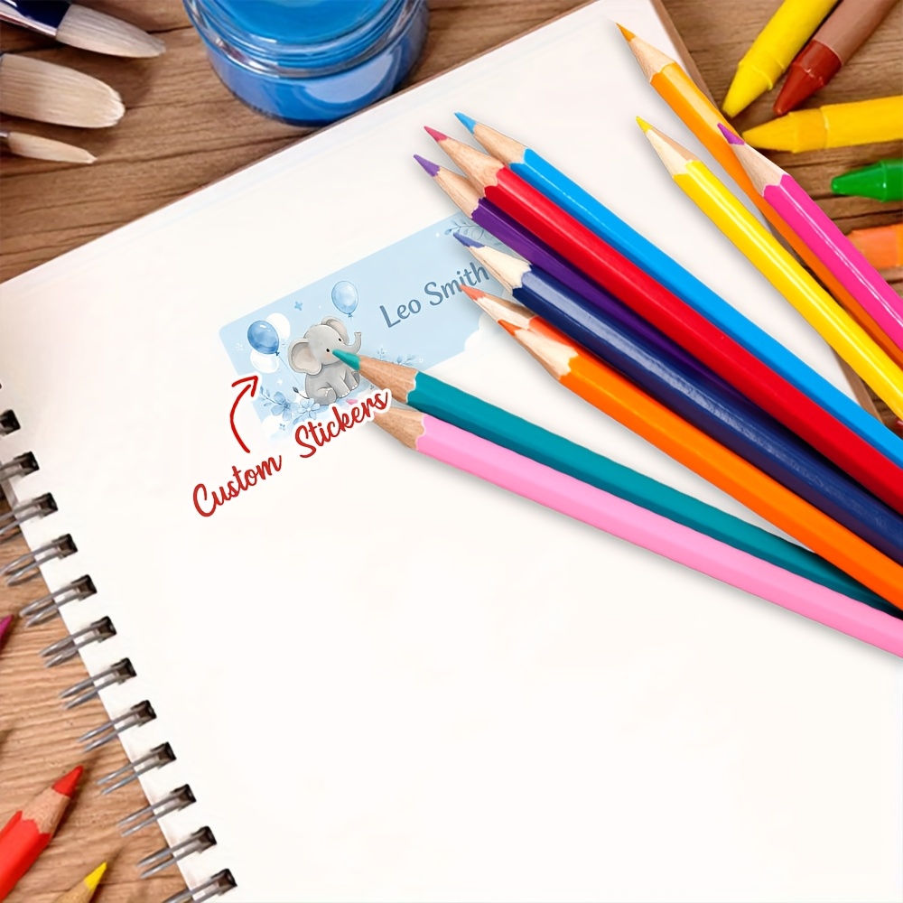 45/90pcs Personalized Little Elephant Watercolor Name Stickers