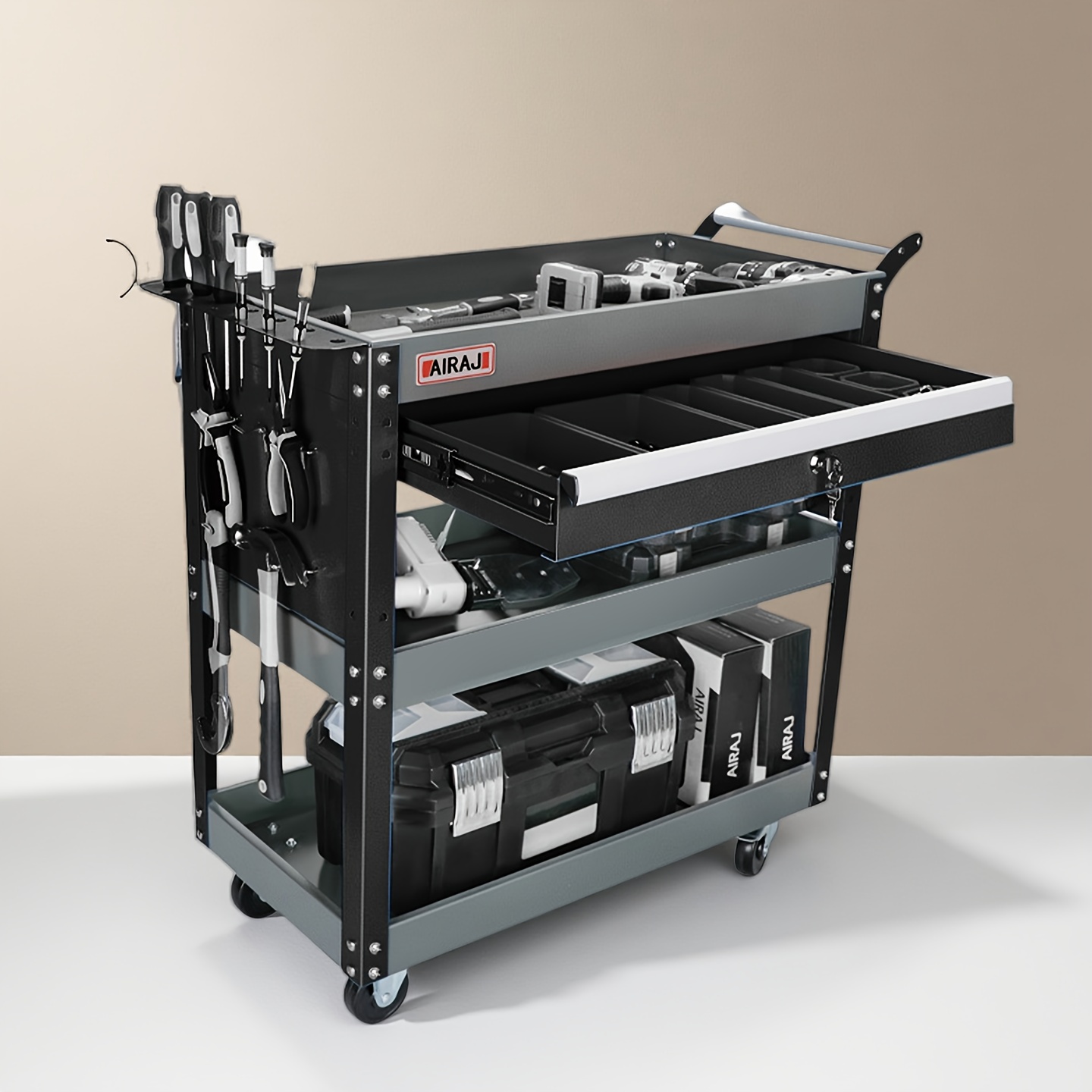 Image of 3-layer Tool Trolley With Trolley With Wheels, 200kg Load Capacity, Heavy Duty Utility Cart, Suitable As A Transport Trolley, Home And Garage