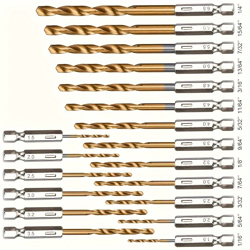 

13pcs Titanium Coated Drill Bit Set With Hex Shank - , 135° Tip For Wood, Soft Metals And Plastics. Halloween/christmas Gift