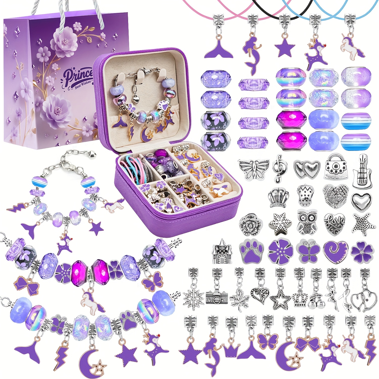2026 New Handmade Jewelry & Accessories-68pcs Charm Bracelet Making Kit With Jewelry Box, Rainbow Pink Beading & Jewelry Making Supplies Kit, Birthday Arts Crafts Gift Christmas Cny Jewelry Gifts Set