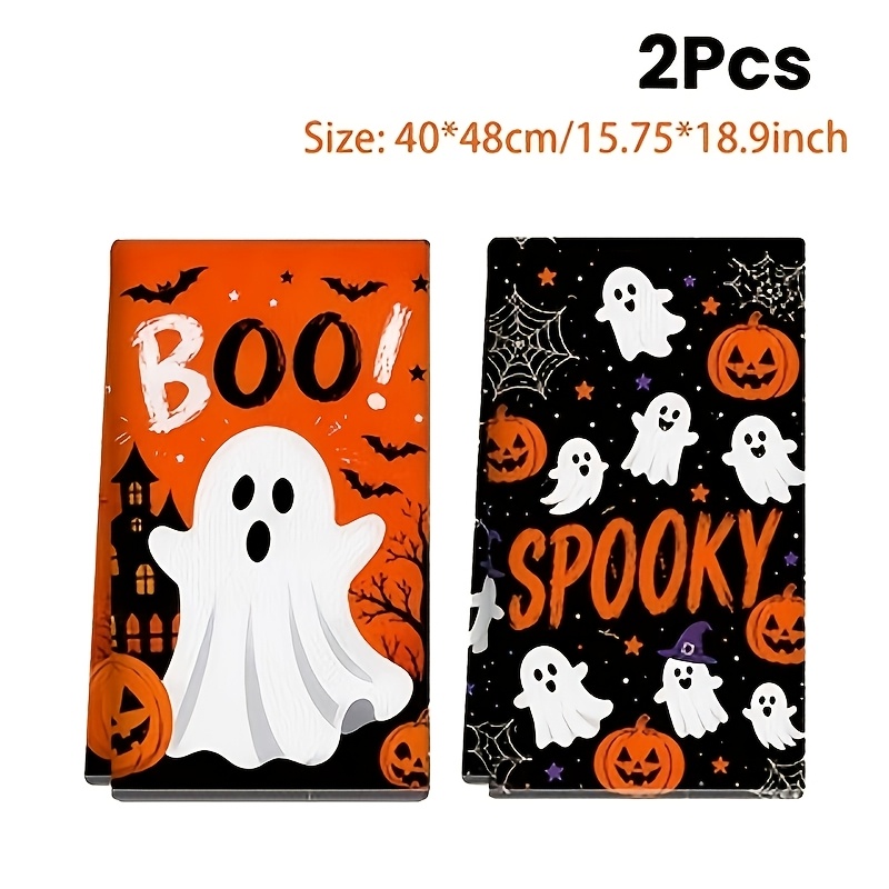 TEMU 2pcs, Halloween Dish Cloth, Boo, Ghost, Spooky And Patterns Cleaning Cloth, Soft Absorbent, Perfect For Fun Halloween Party Decoration, Washable