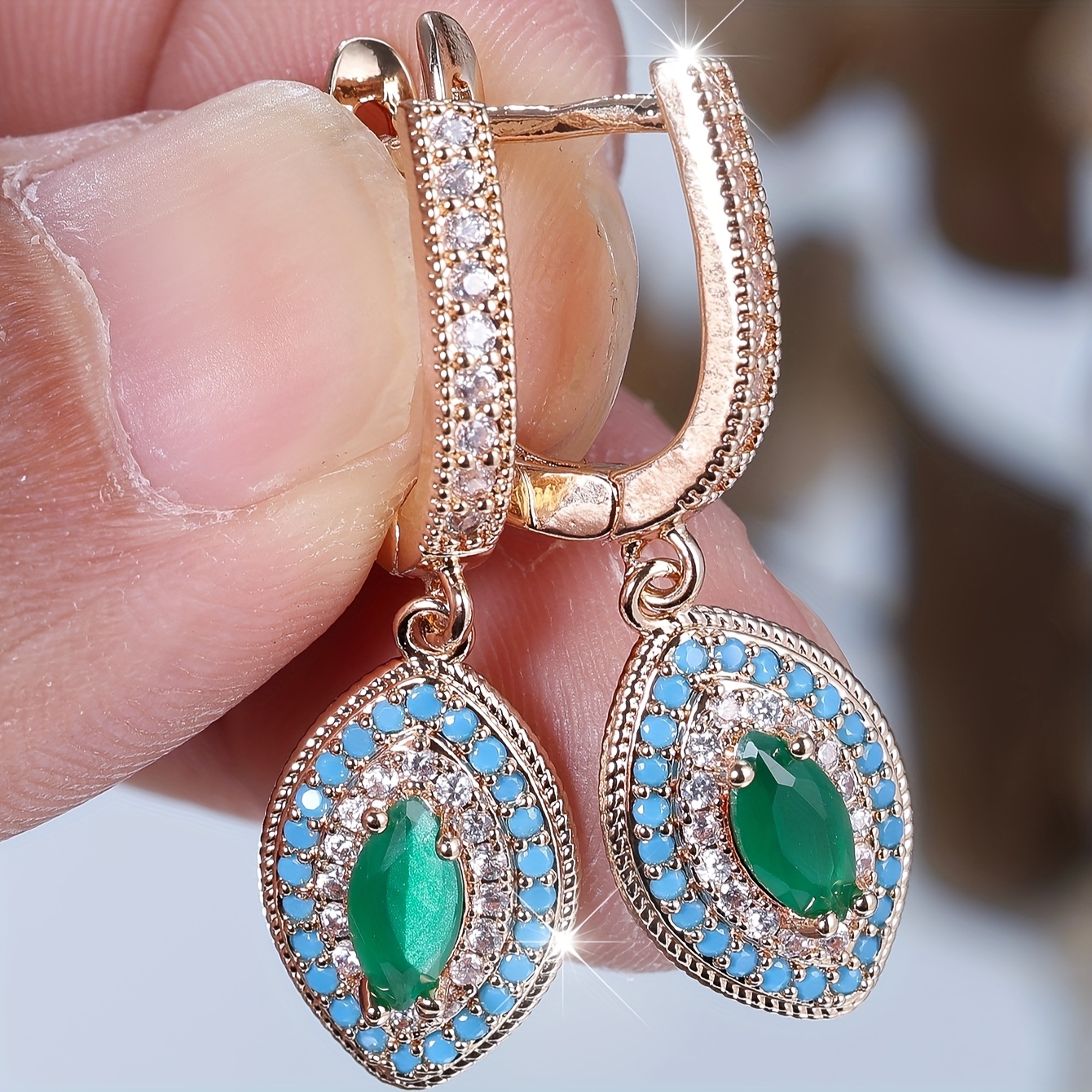 TEMU A Pair Of Versatile Court-style Fashionable Marquise-cut Pendant Ear Cuffs Suitable For Parties And Banquets, Ethnic-style Earrings