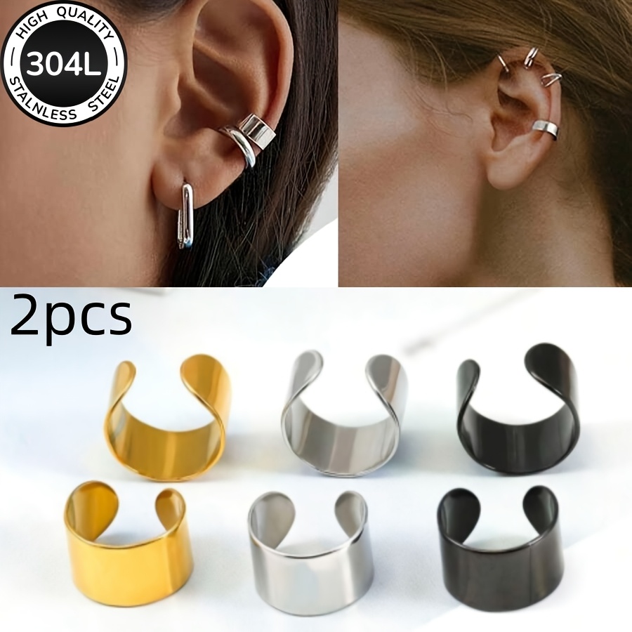 2pcs Minimalist Hip Hop Stainless Steel Non-Pierced Ear Clips