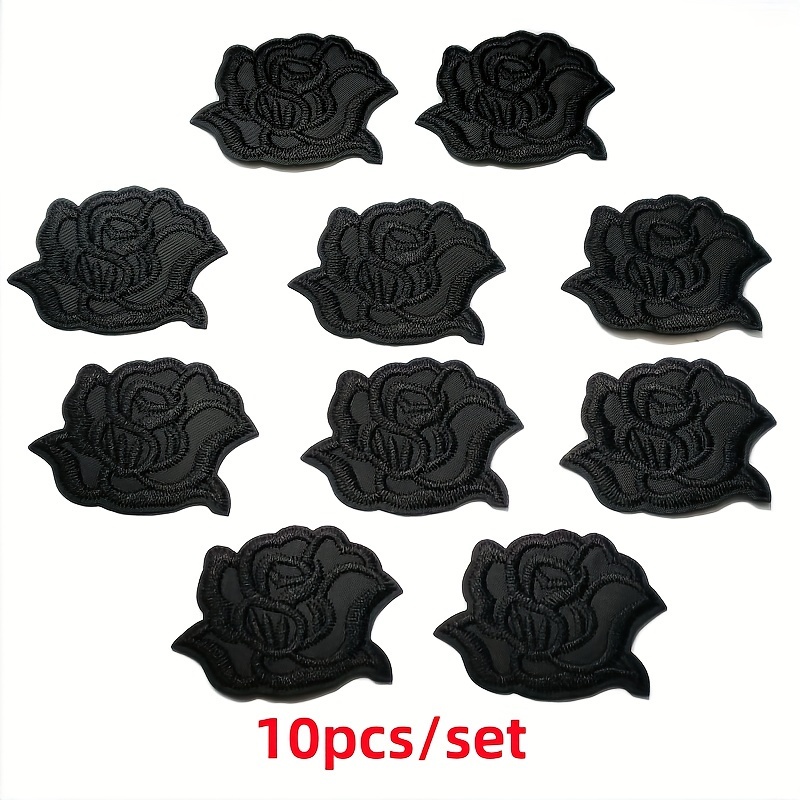 

10pcs Black Rose Embroidered Patches, Iron-on/sew-on Appliques For Diy Clothing, Hats, Backpacks - Craft & Sewing Decor Supplies