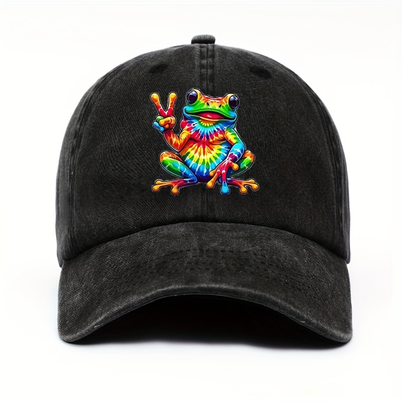 

Colorful Tie-dye Frog Emblem Baseball Cap - Lightweight, Handwashable, And Made Of Cotton