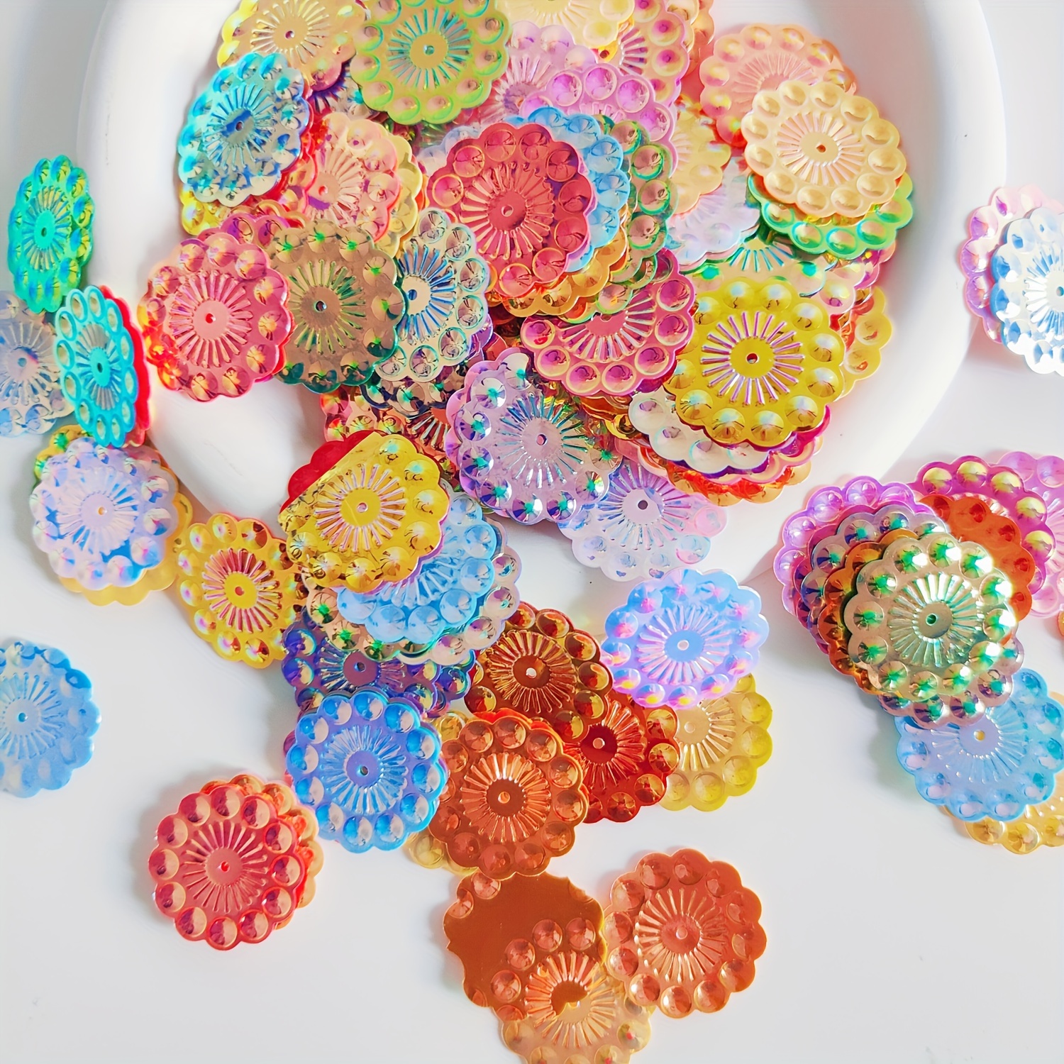 

70pcs Sparkling Sunflower Sequins, 25mm - Assorted Colors For Diy Sewing & Crafts, Pvc Material