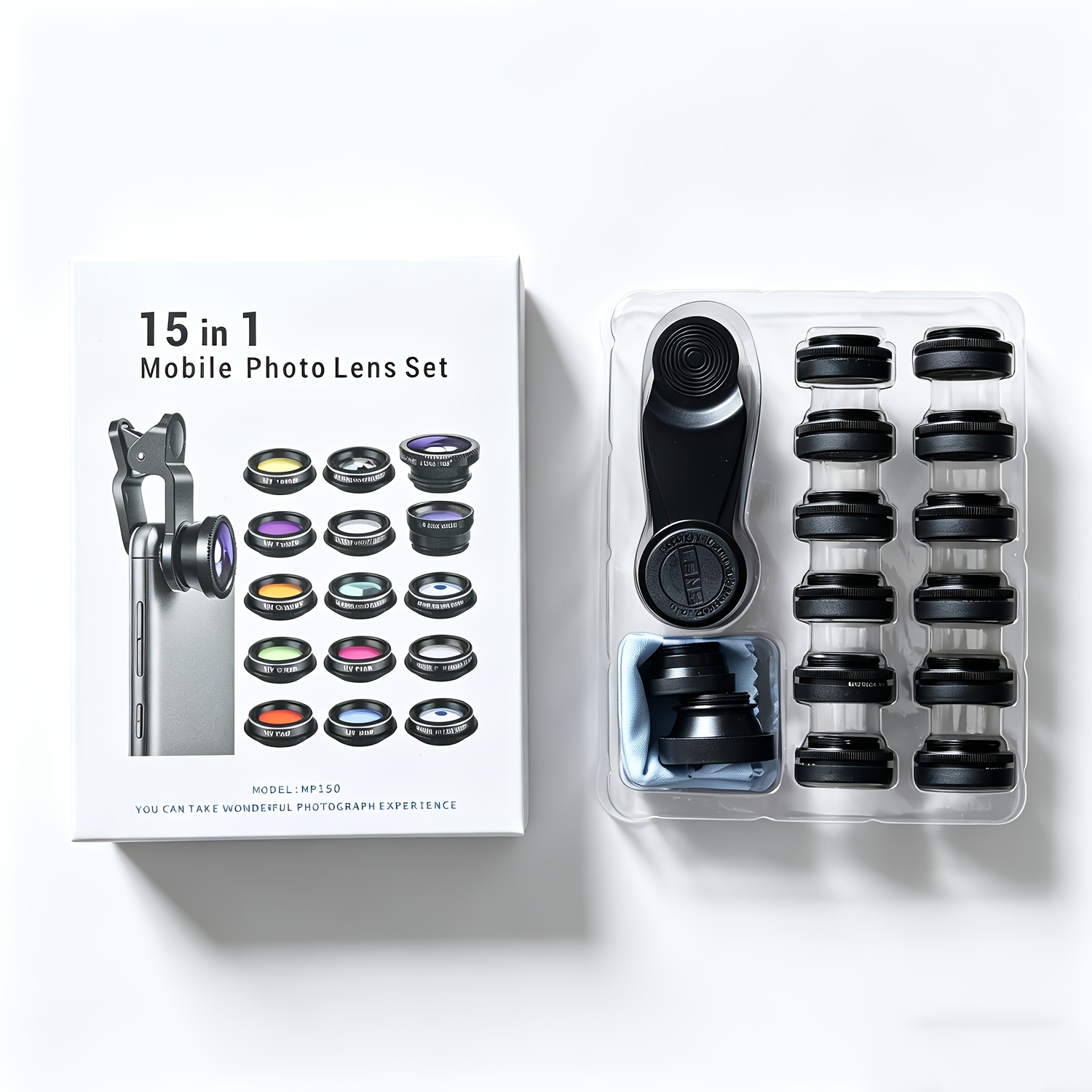 E-shop Mobile Kameraobjektiv-Kit, geeignet für iPhone, Samsung und andere -Smartphones mit einem 15-in-1-Objektiv, universelles Weitwinkel-Clip- und