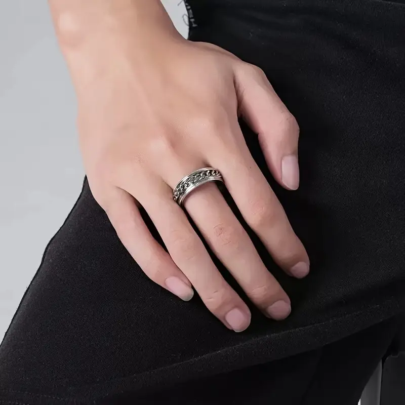 8mm fashionable chain link rotatable ring with edge and embossed stainless steel hip hop ring for men and women wedding engagement ring anniversary christmas gift ring Product details 4