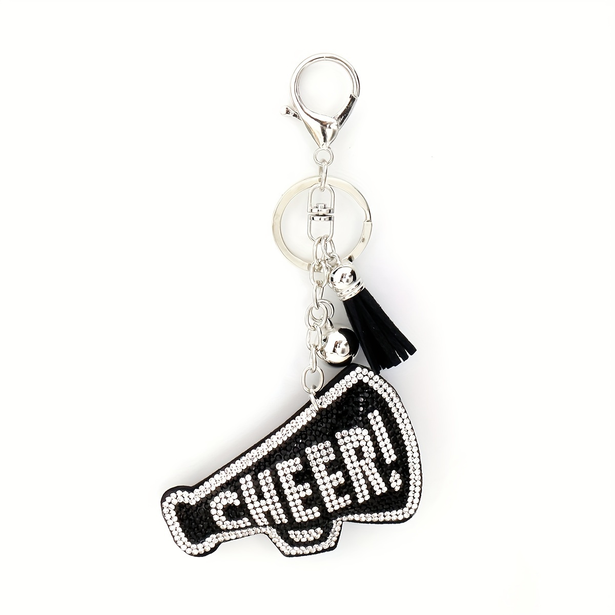 Image of A Unisex Keychain Featuring Rhinestone Letters And A Tassel Design, Perfect For And Supporting, Ideal As A Creative Gift For , Family, Or Couples