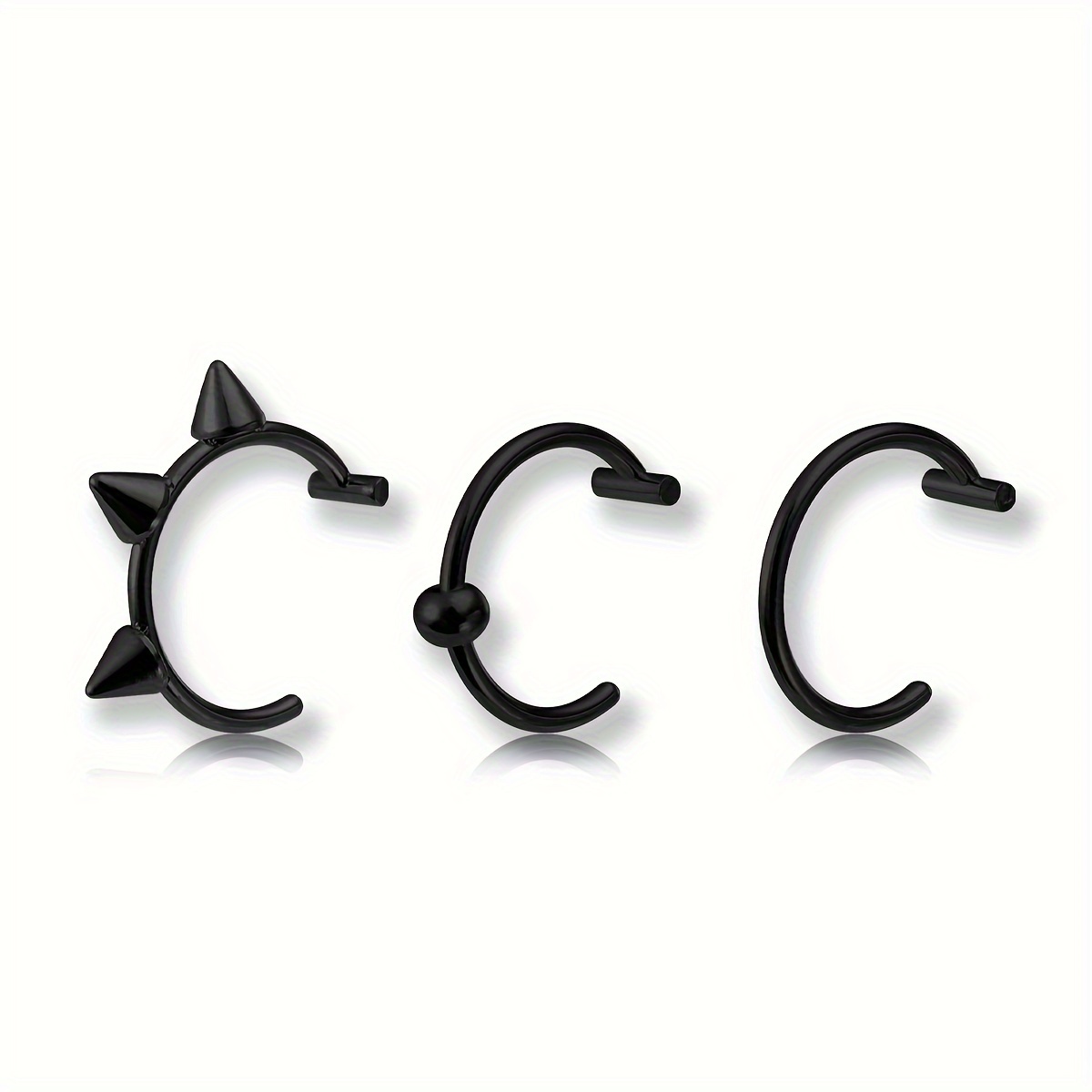 E-shop 3-teiliges Clip-On Lippenring-Set aus Edelstahl – Ohrringe, Nasenclip & Mundreifen ohne Piercing – Körper-Schmuck