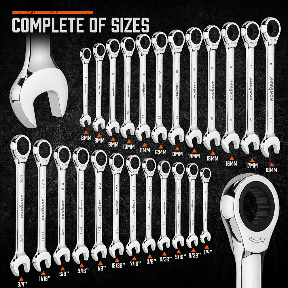 HORUSDY 24pcs Ratcheting Combination Wrench Set in SAE & Metric