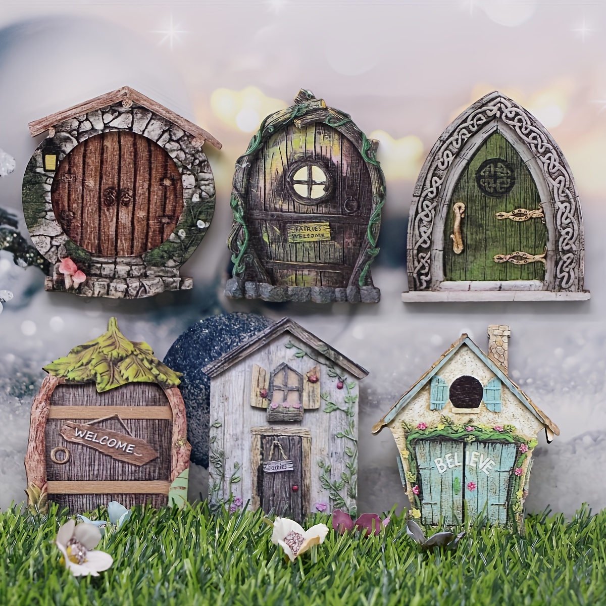 

6-piece Garden Fairy Gate Set - Wooden Miniature Gnome & Tree Decorations For Yard And Patio