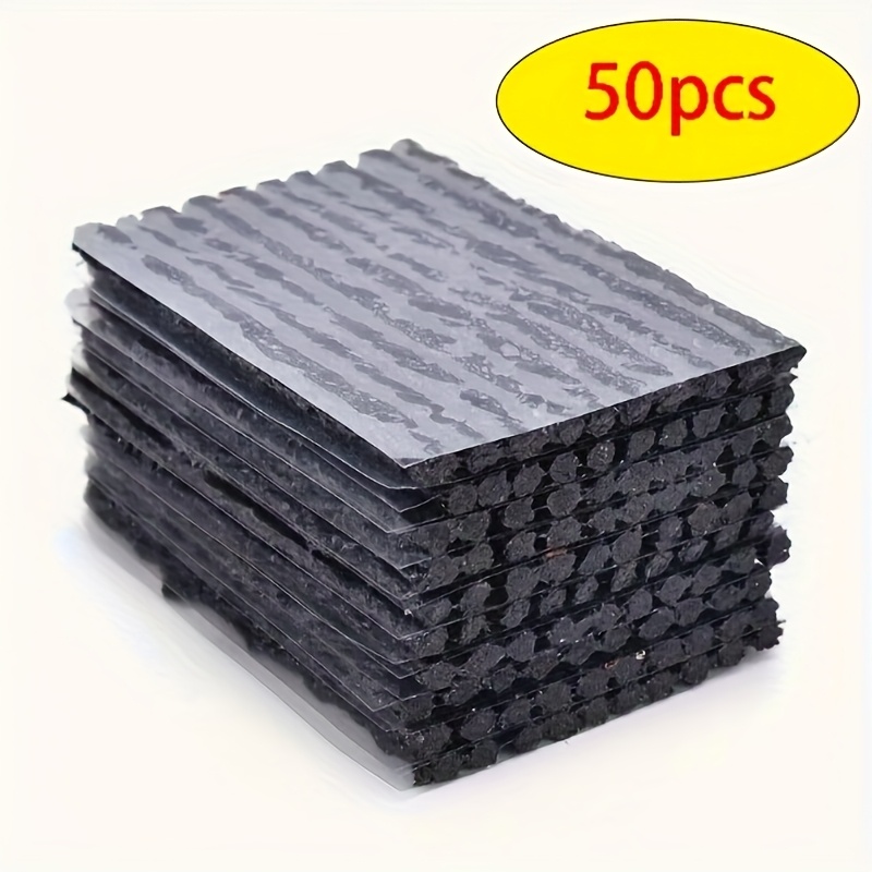 Image of 50pcs/100pcs Vacuum Tire Repair Strips, Black/brown, 100mm X 3.5mm. High-quality Rubber Strips For Quick Tire Repairs On Cars And Motorcycles