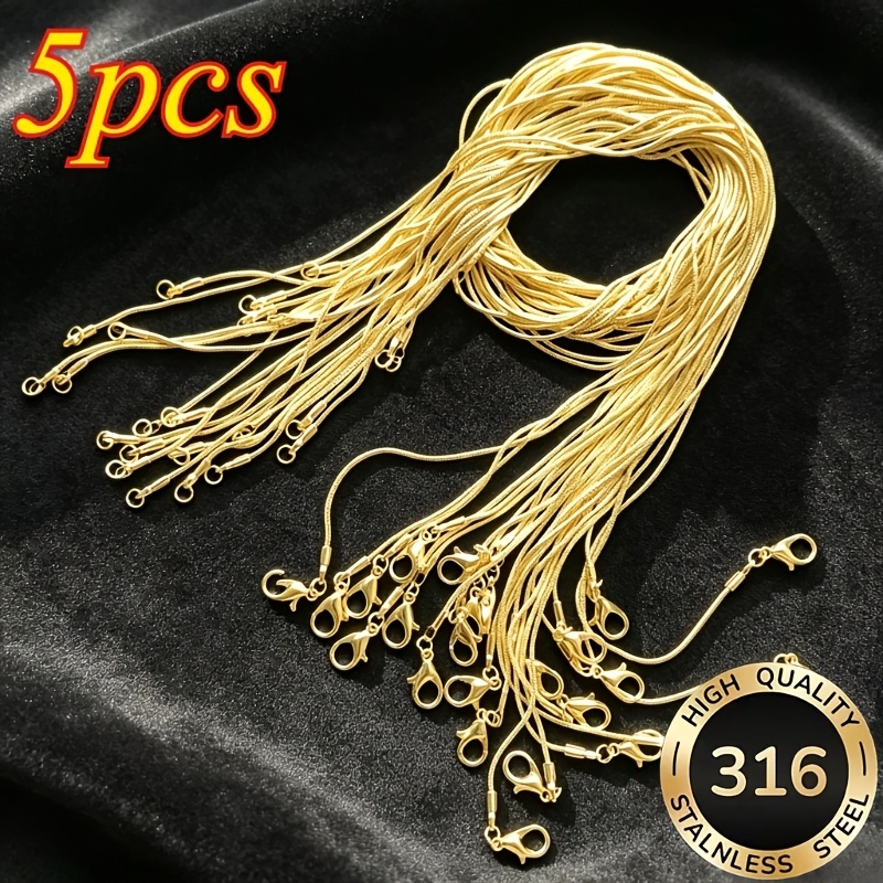 TEMU 5 Elegant 18k Gold-plated Snake Chain Necklaces - Stainless Steel Multifunctional Necklace, Suitable For Making, Necklace Making | Decorative |