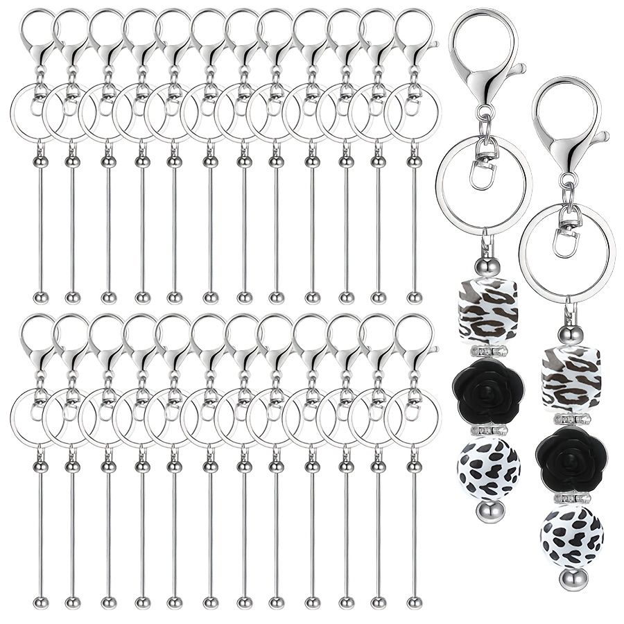 TEMU A Collection Of 24 Bead Keychains, Perfect For Crafting Your Own Keychain Pendants. This Set Includes Blank Keychains Made Of White And Black