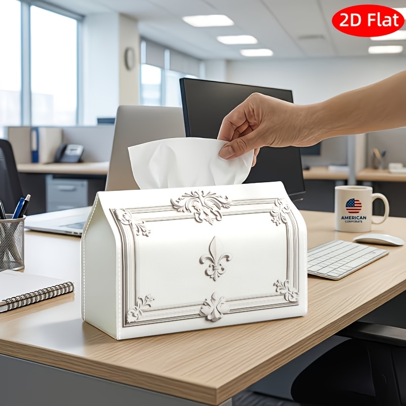 TEMU 2d Flat, 1pc Tissue Box, Printed On Sides, Tissue Box, Baroque Decorative Multifunctional Fabric Tissue Holder, Dark Floral Relief Patterns, A