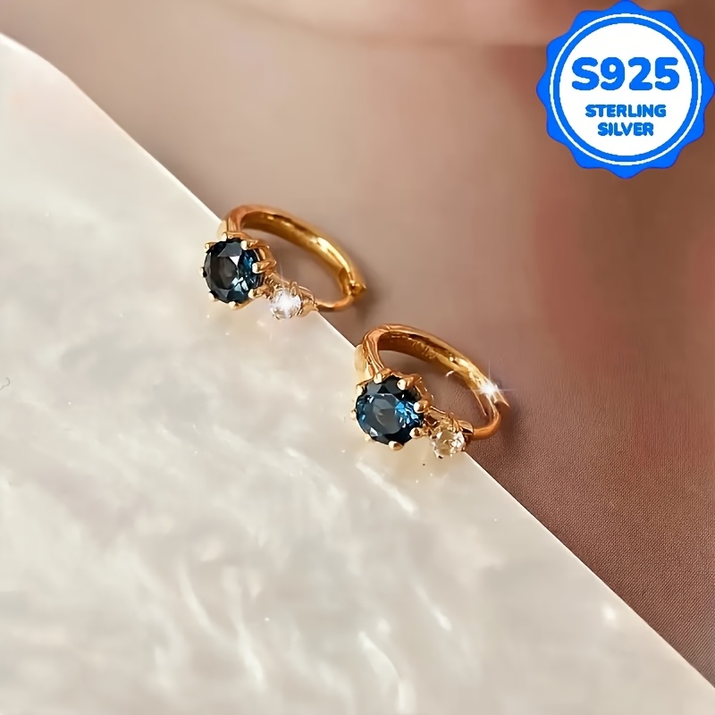 Image of A Pair Of 2pcs, Women's Fashion Hoop Earrings, Retro Bohemian Style, Hypoallergenic S925 Silver, Inlaid With Synthetic Zirconia, Mini Earrings, Suitable For Daily All-match Gift Earrings