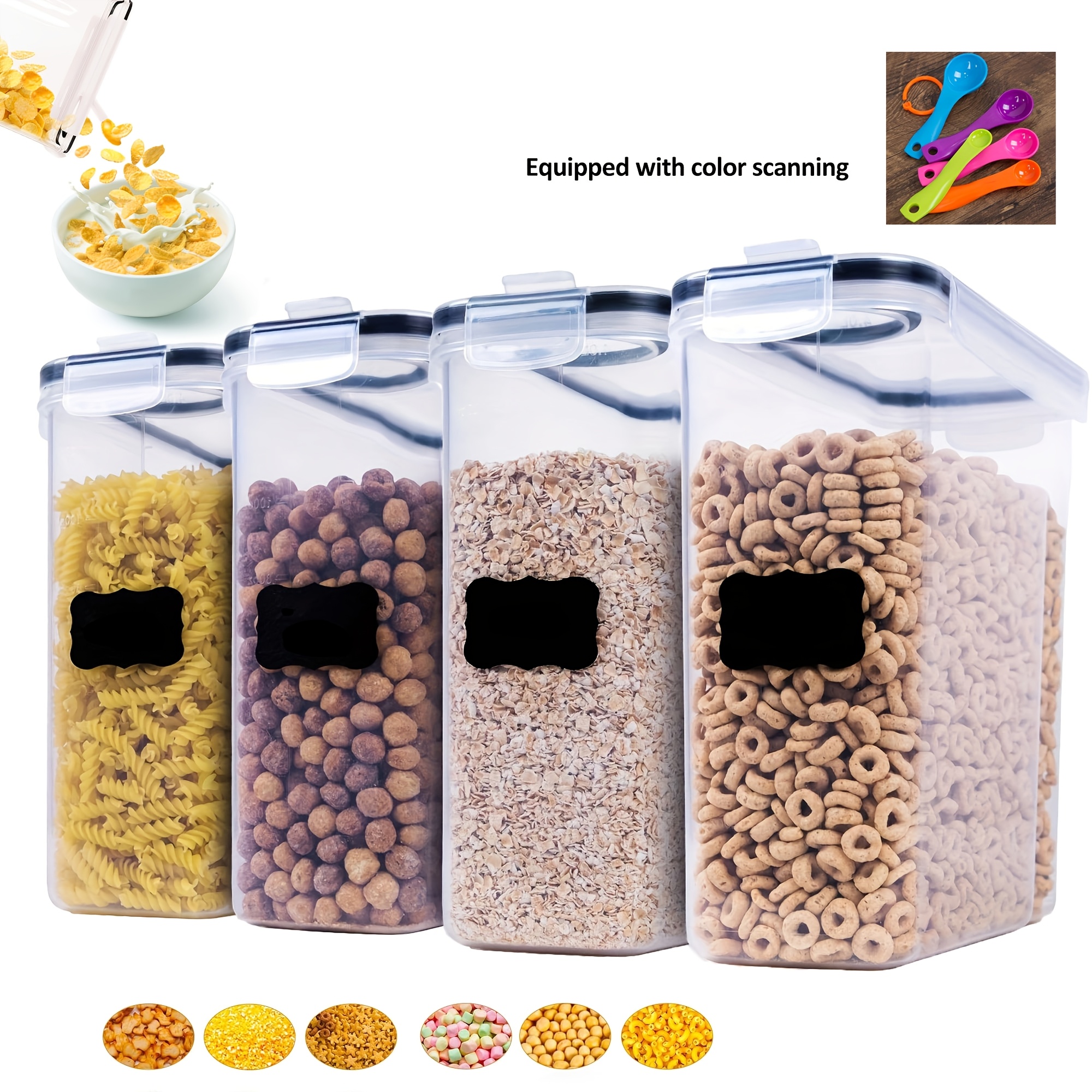 4 Pack Large Airtight Food Storage Containers | 4l Clear Plastic Kitchen And Pantry Organization For Flour, Sugar, Rice & Baking Supply - Includes Labels, Marker & Spoon Set