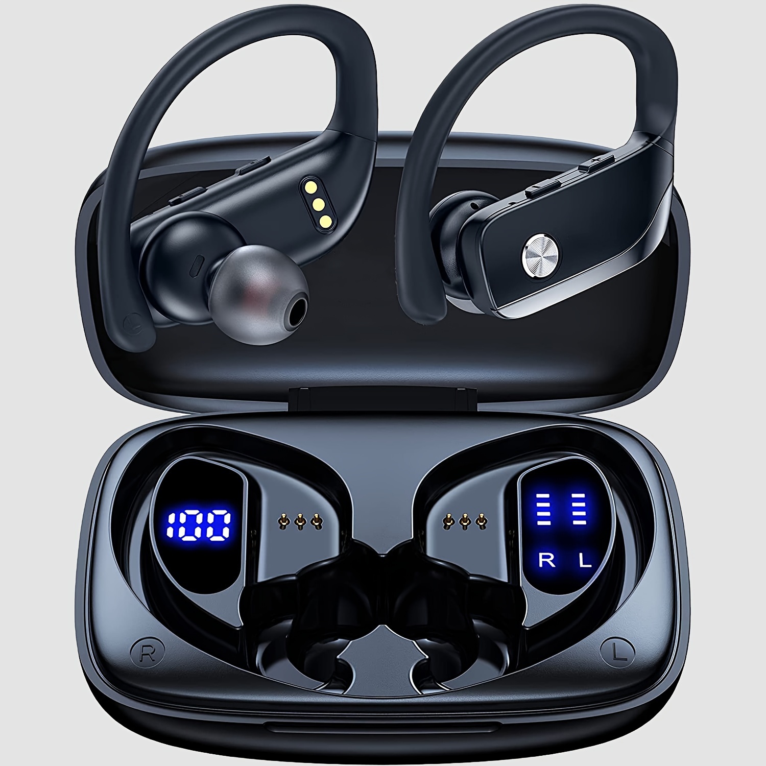 

Wireless Earbuds, Stereo Surround Headphones, Long Standy Play Back Sport Earphones With Led Display, Over-ear Buds With Earhooks Built-in Mic, Noise Cancelling Headset For Workout