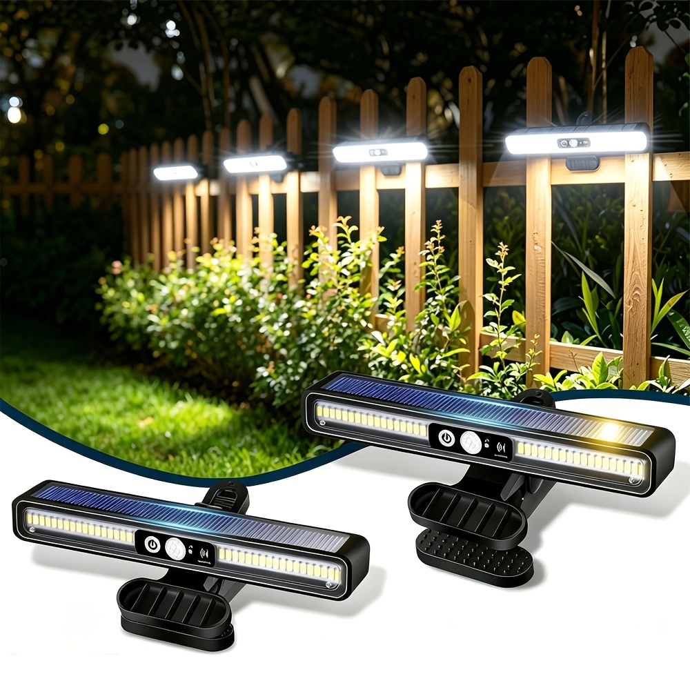 TEMU 2pcs Clip-on Solar Motion Sensor Outdoor Light Strip With 36 Leds, 6000k Portable Solar Safety Light, Ideal For Fences, Garages, And Camping