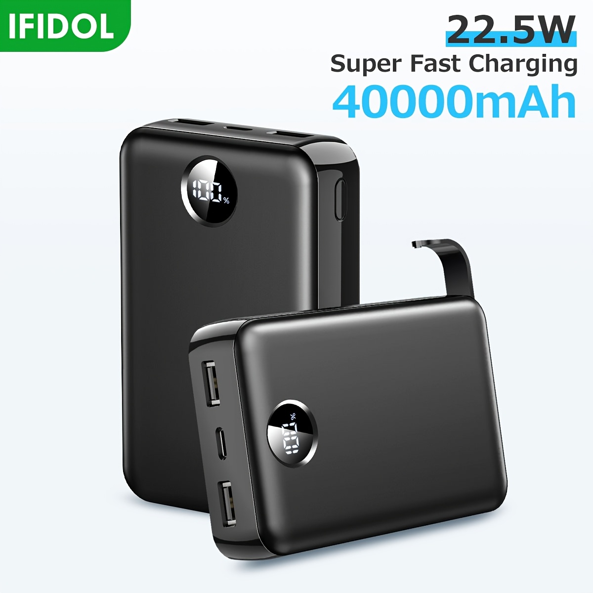 

Ifidol 40000mah Portable Charger Power Bank Pocket Size, Fast Charging Battery Pack, Usb-c Supports Up To -22.5w/ios-20w Output, Led Display Portable Phone Charger For Iphone Samsung Ipad Airpods Etc