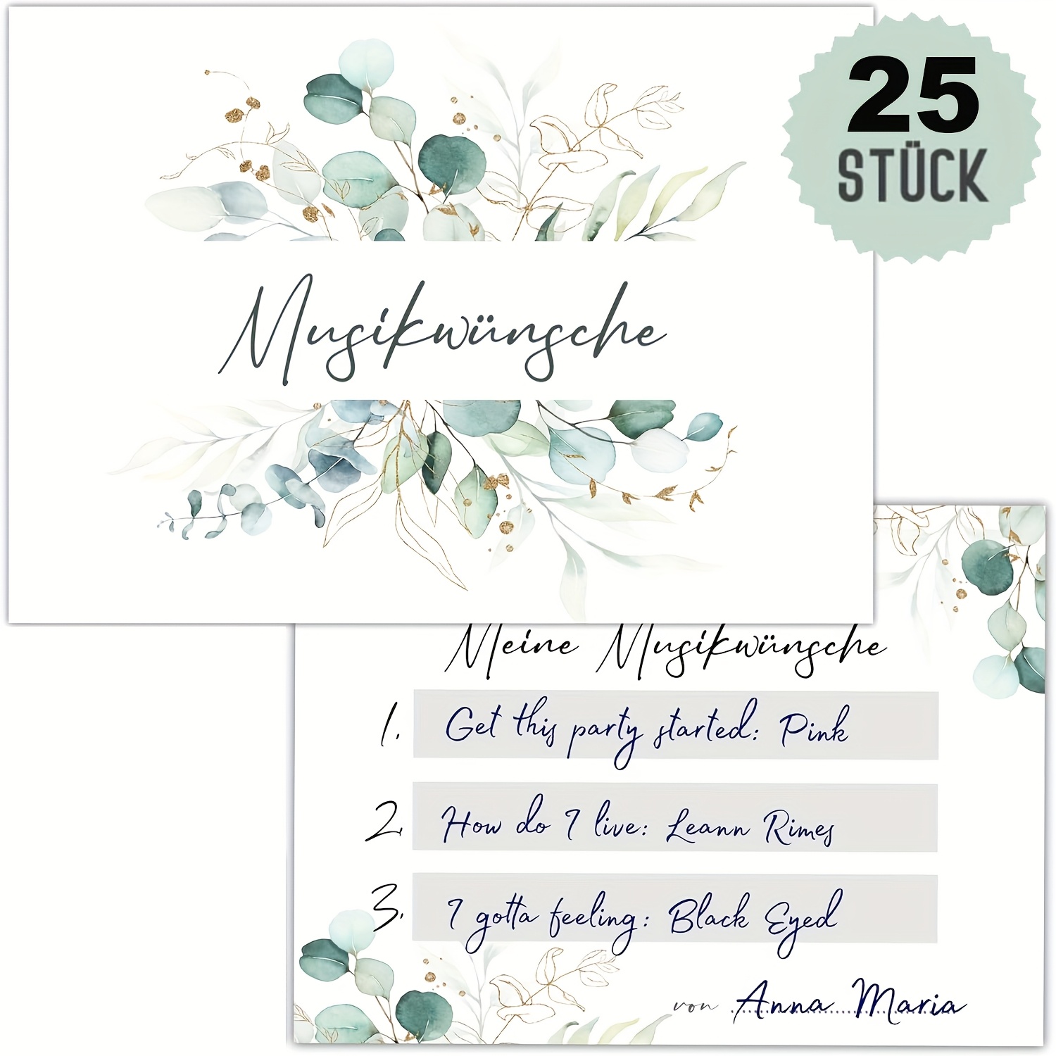 E-shop 25 Blätter/Pack, Deutsche "Musikwunschkarten Hochzeit" Musikanfragen-Karten, DJ-Musikanfragekarte für Hochzeiten, Geeignet für Hochzeitsfeiern,