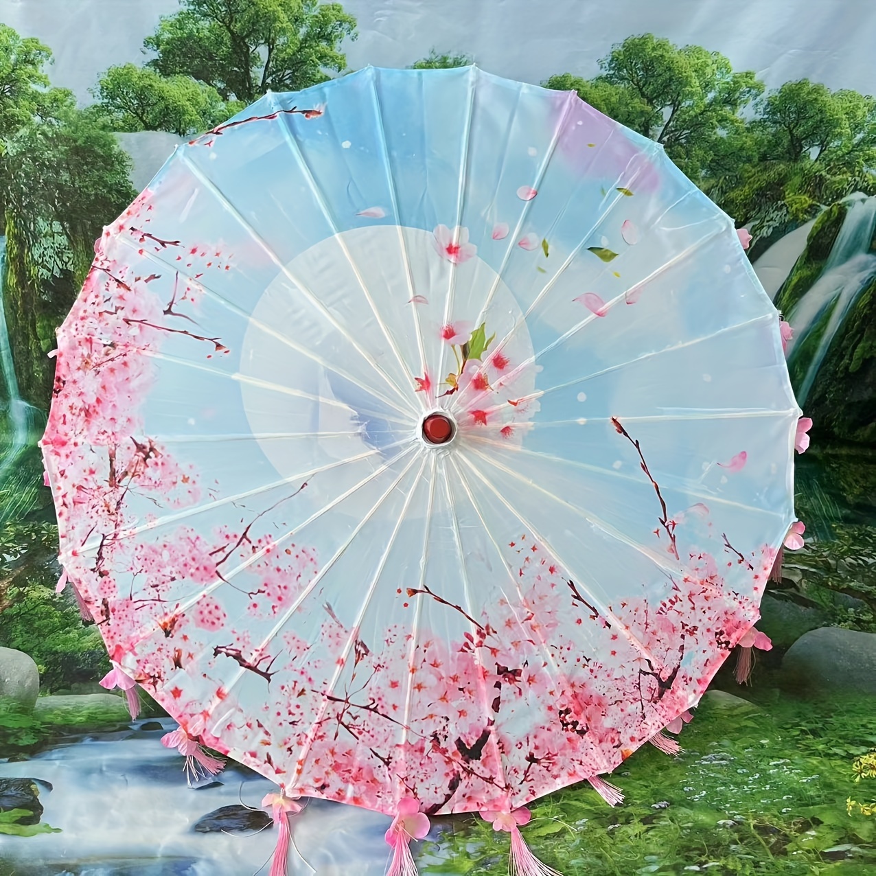 Image of Large Event Dance Umbrella Photo Photo Props Umbrella Flower - Mix - 06 Tassel Petal Umbrella Classical Ancient Umbrella Pure Handmade Paper Umbrella Sunshade Decoration Tassel Petal Umbrella