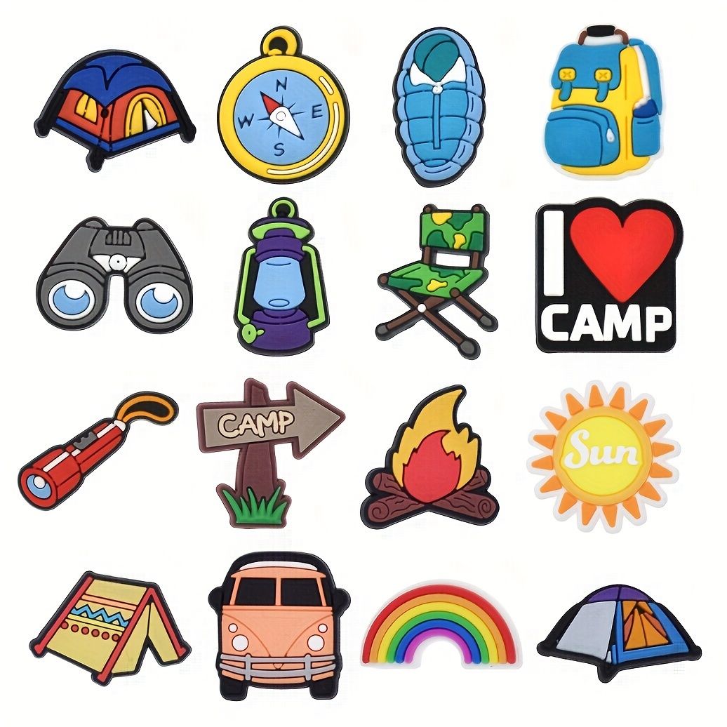 16pcs/set Pvc Shoe Charms Camping Theme Shoes Accessories Outdoor Equipment Series Shoe Decorations Charms Wholesale