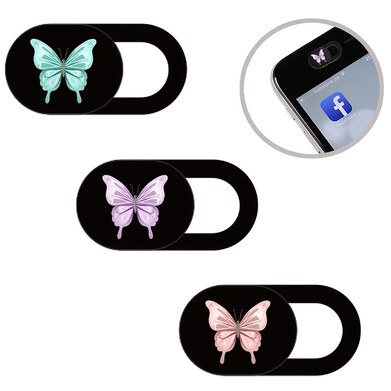 E-shop 3 Stück Schmetterling Webcam-Abdeckung Schieber - Selbstklebender Datenschutzschild mit süßem Schmetterling, Abdeckung für Laptop/PC/Smartphone,
