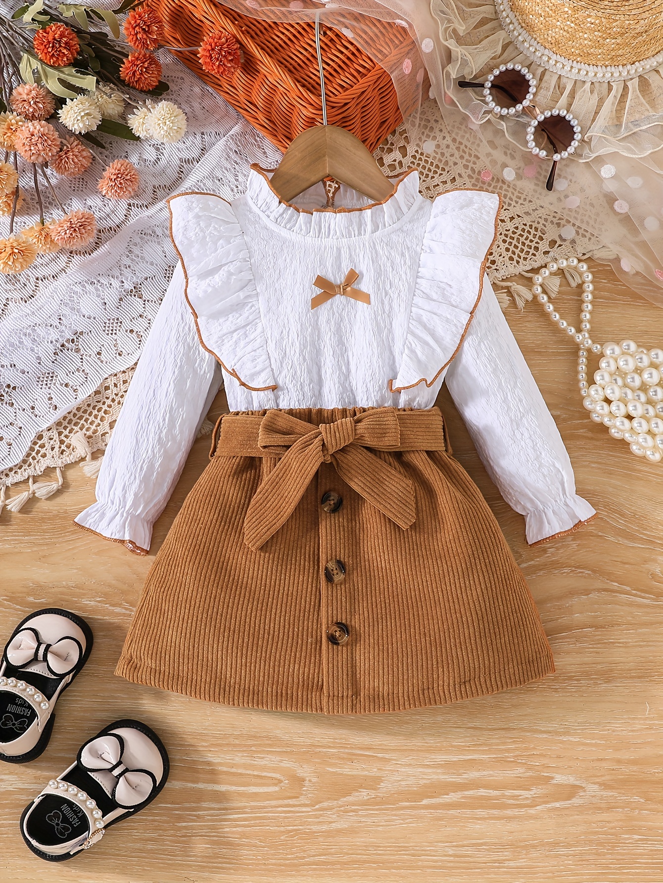 Baby Girls Knitted Lace Ruffle Collar Long Sleeve Solid Temu