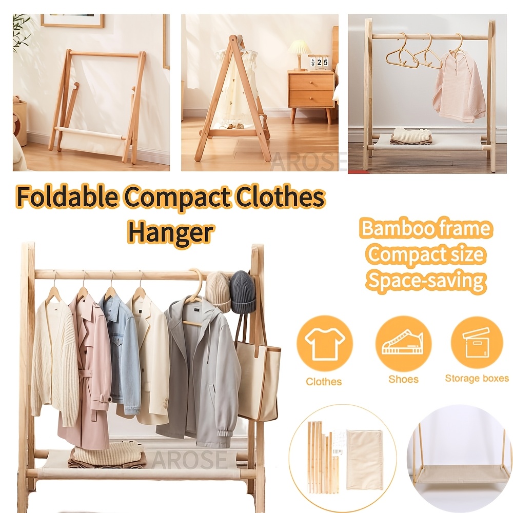 TEMU 1pc Floor-standing Bedroom Clothes Rack, Foldable, Freestanding Design, Easy To Assemble, Suitable For Apartments, Dormitories, Etc.