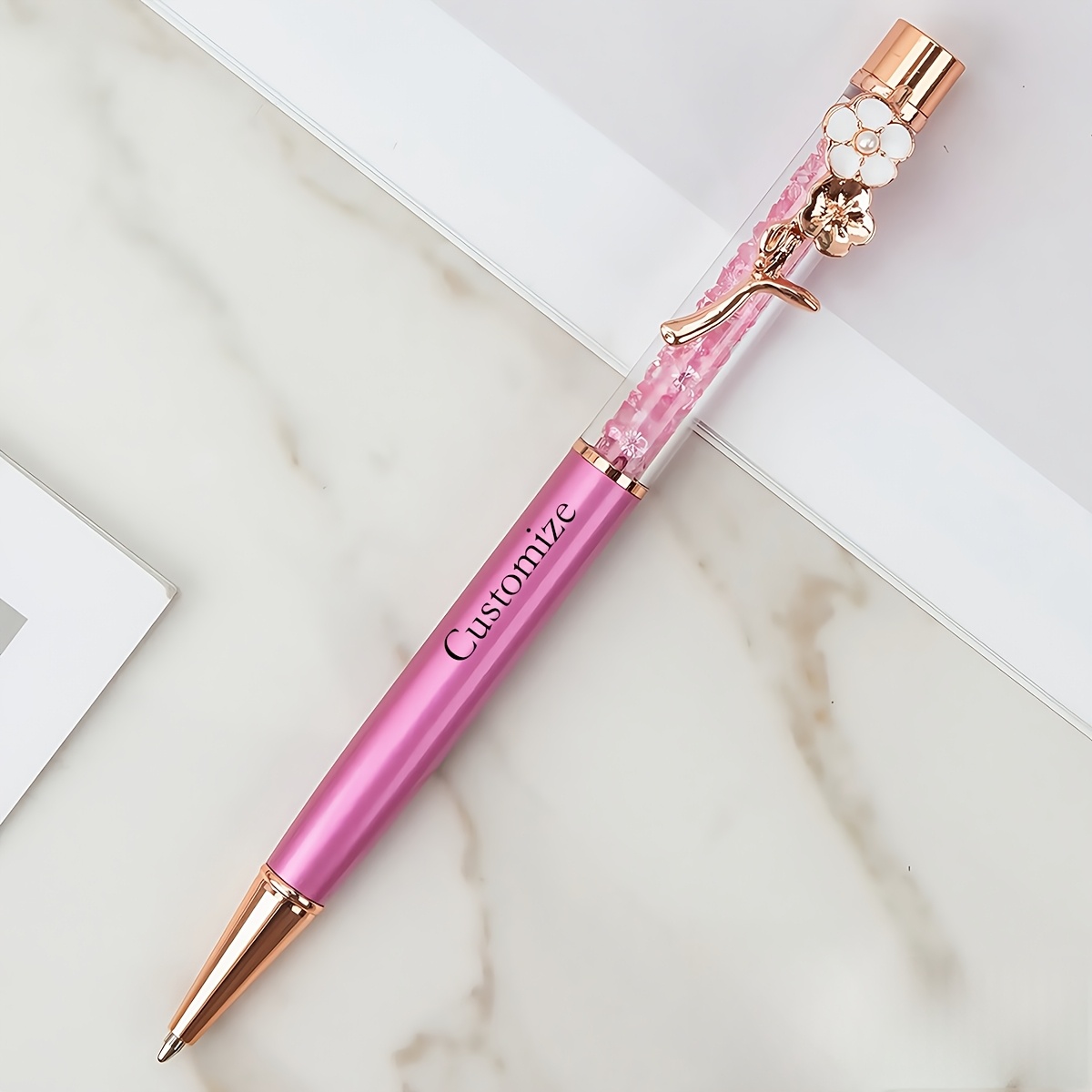 [customized] Personalized Engraved Name Flower Metal Rhinestone Pen Student Holiday Gift Ballpoint Pen