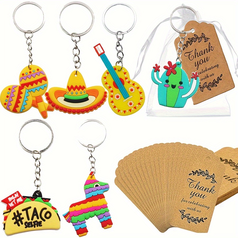 

36pcs/set Mexican Style Anime Key Chain Soft Pvc Keys Ring For Cinco De Mayo Decoration Birthday Party Favors Including Key Ring, Thanks Tags, Organza Bags