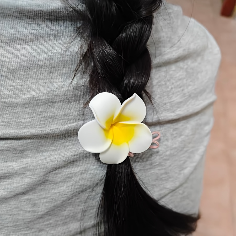 16 pack bohemian style hawaiian floral hair clips colorful pvc flower hairpins for women and girls beach vacation accessory valentines day gift assorted flower shapes Product details 6