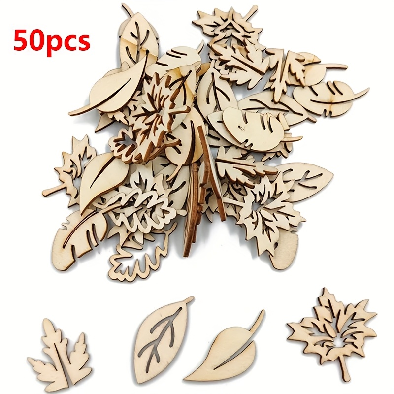 Image of 50pcs Leaf Maple Shape Wooden Chips Unfinished Wood Party Table Center Decoration, Craft Central Ornament For Birthday Party Decorations, Suitable For Family Gatherings,halloween,christmas