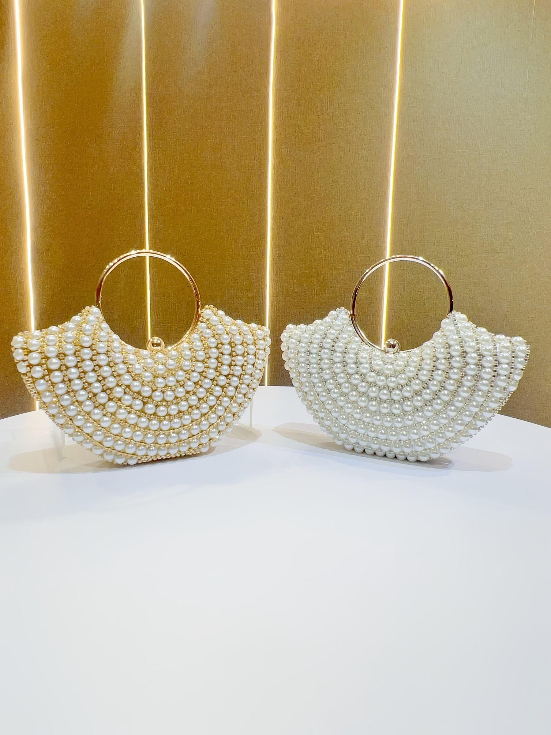 Elegant Women'S Pearl-Embellished Crossbody Bag with Detachable Shoulder Strap - Golden-Tone Metallic Strap, Beaded Detail, Versatile for Weddings, Daily Outings & Formal Events - Perfect Gift for Her, Wedding Accessory, Sophisticated Style, Pearl Embellishments