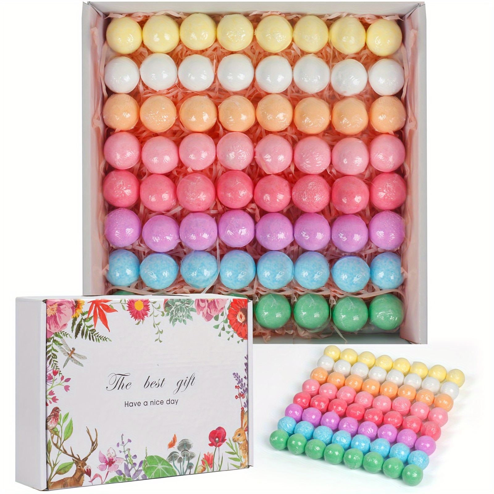 Gift Set, 64pcs Individually Wrapped Bath Salt Bombs Rich In Essential Oils, Perfect Self-care Spa Gifts, Ideal For Have Everything On Anniversaries And Birthdays