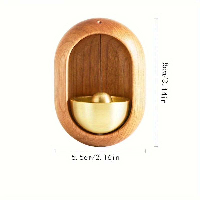Image of Traditional, Vintage-style Wooden Japanese Bell - Dopamine Boosting Doorbell With Suction Cup, Copper & Metal Accents For Home Entrance Reminder And Decor