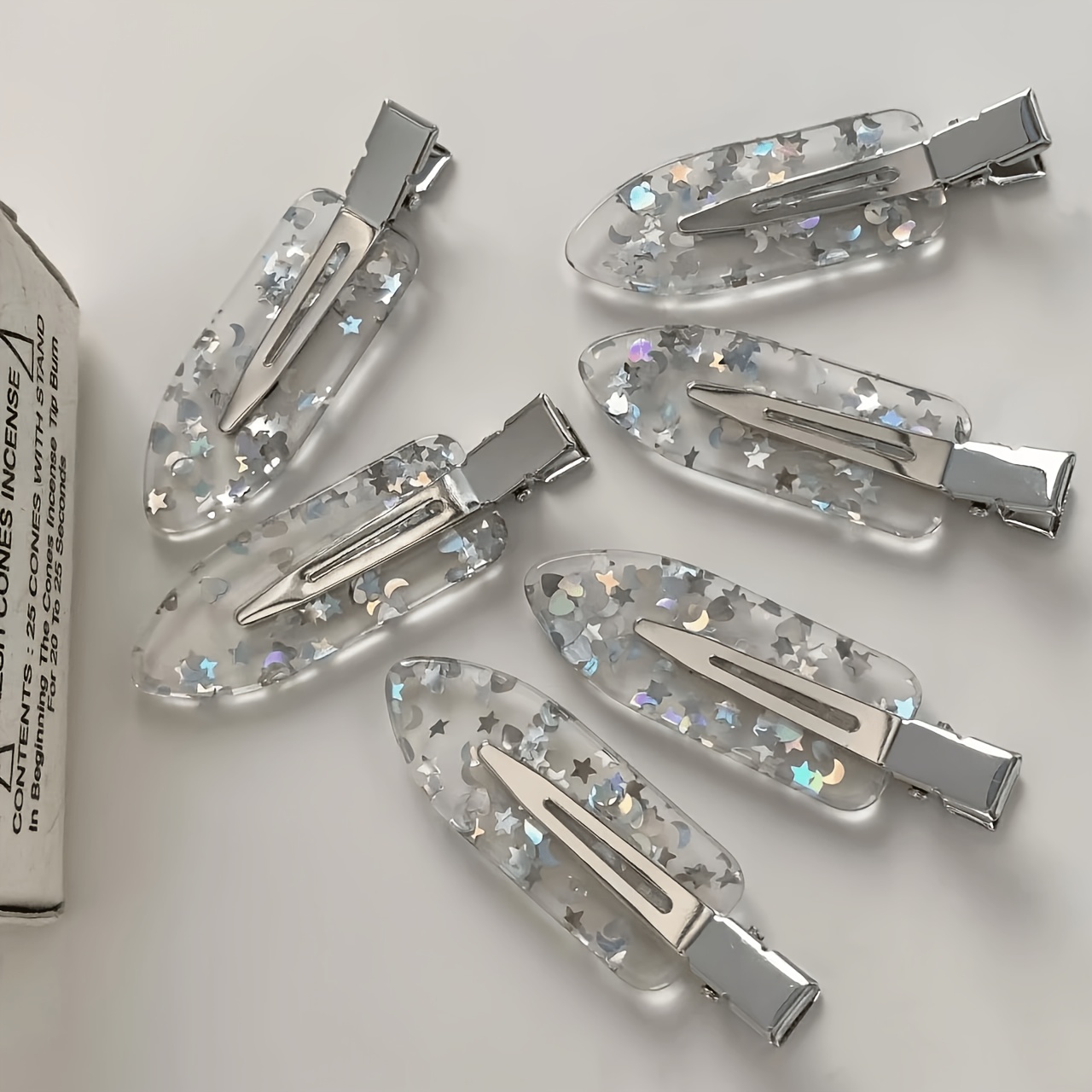 TEMU 6pcs, Pinces à Cheveux Transparentes Base Étoile Irisées Couture, Étoiles Incrustées, Sequins Scintillants, de Lumière Bling Bling Étincelant,