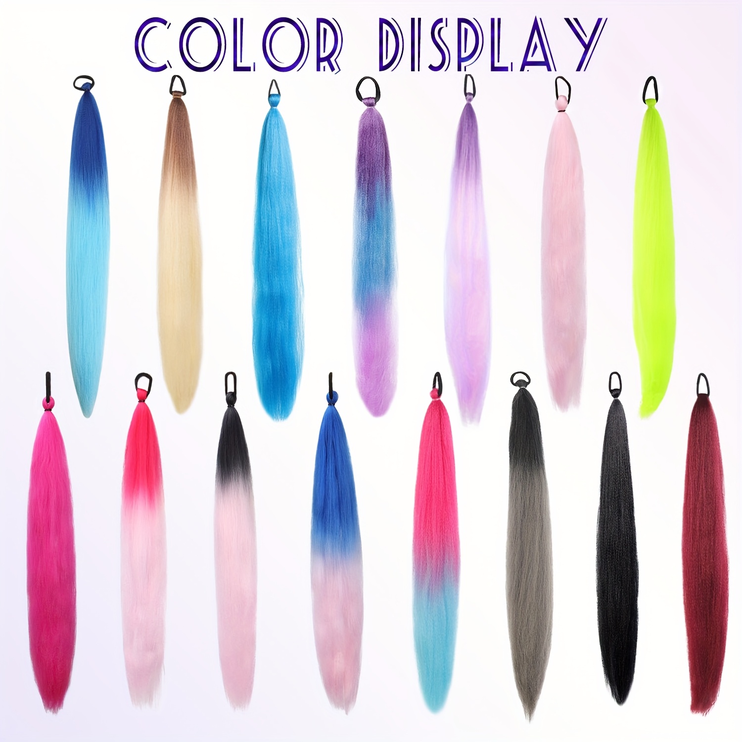 2 pack blue gradient synthetic ponytail extensions with elastic tie band realistic straight hairpieces for women girls cosplay dress up hair wigs hair accessories stylish hair accessory   hairpiece details 2