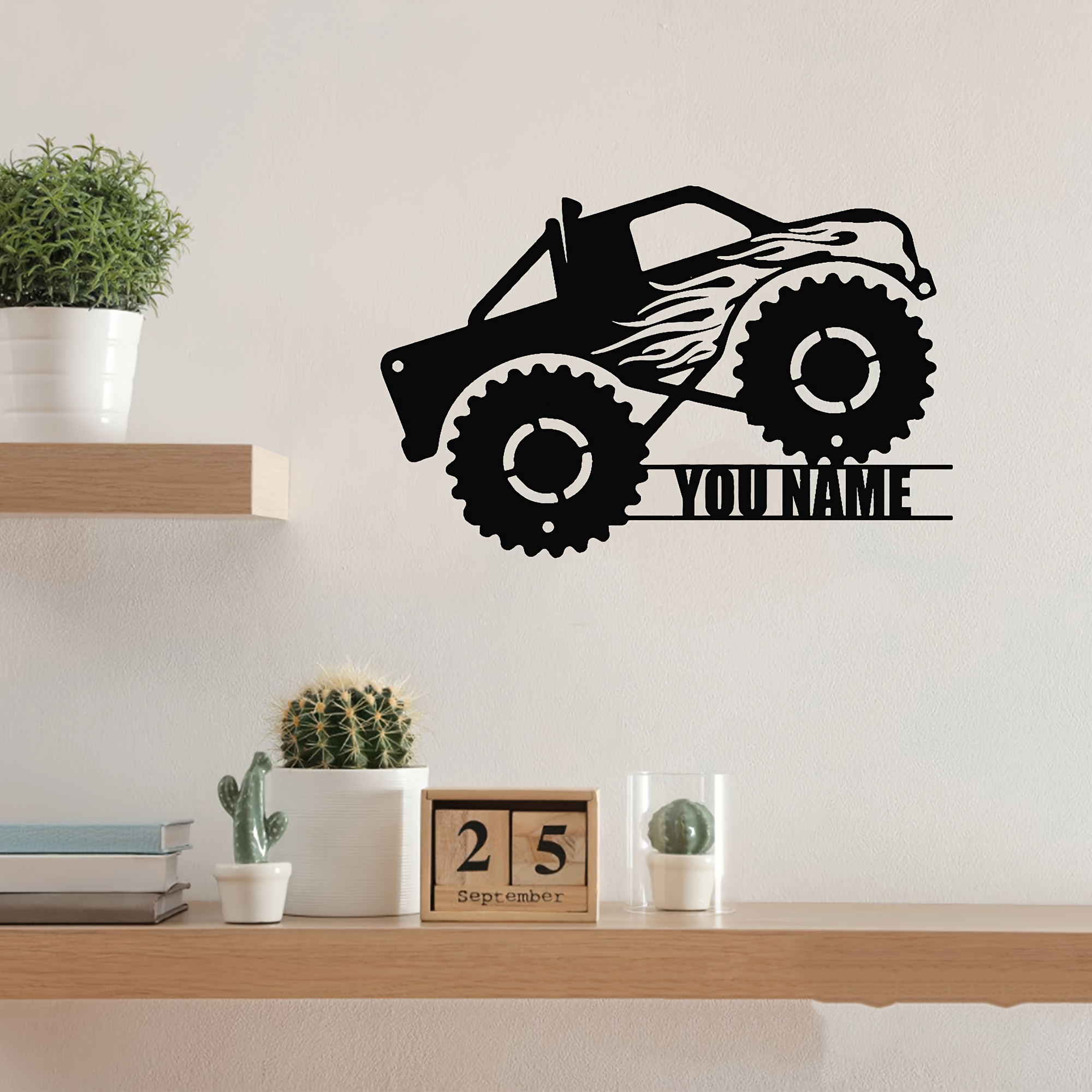 

Customizable Monster Truck Metal Wall Art, Personalized Flame Name Sign, Wall Hanging Home Decor For Kids Nursery, No Electricity Needed