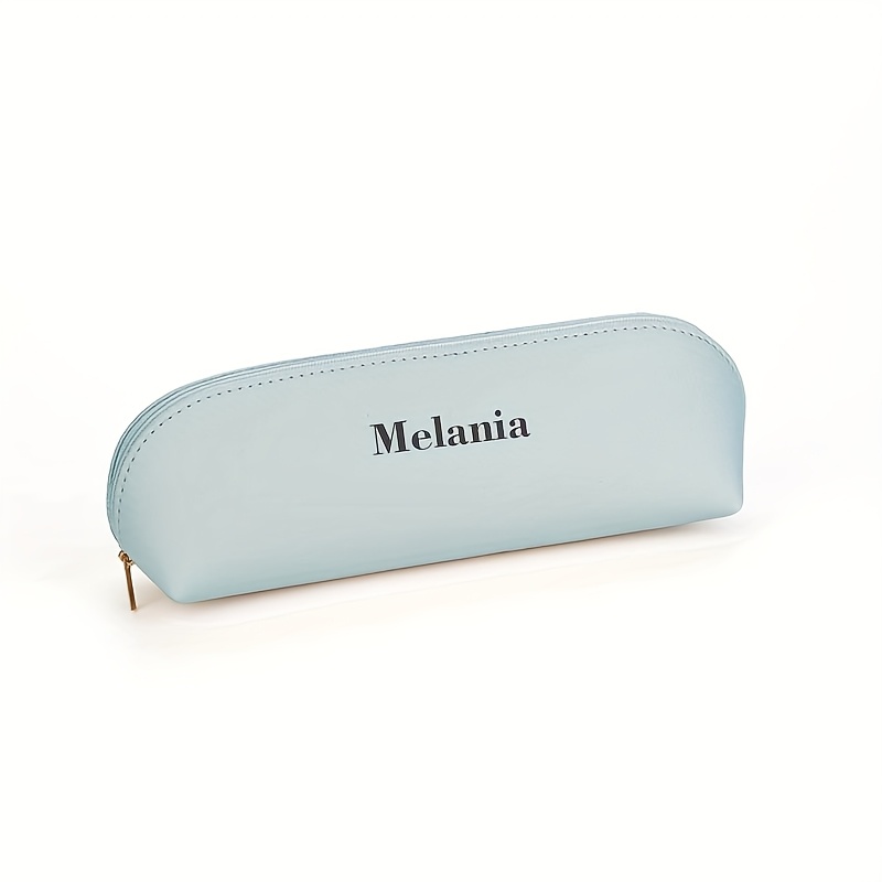 TEMU Personalized Leather Pen Case - Custom Name "kailyn" Embossed, Beige & Light Blue, Zippered, For Stationery Organization, Stationery Holder |