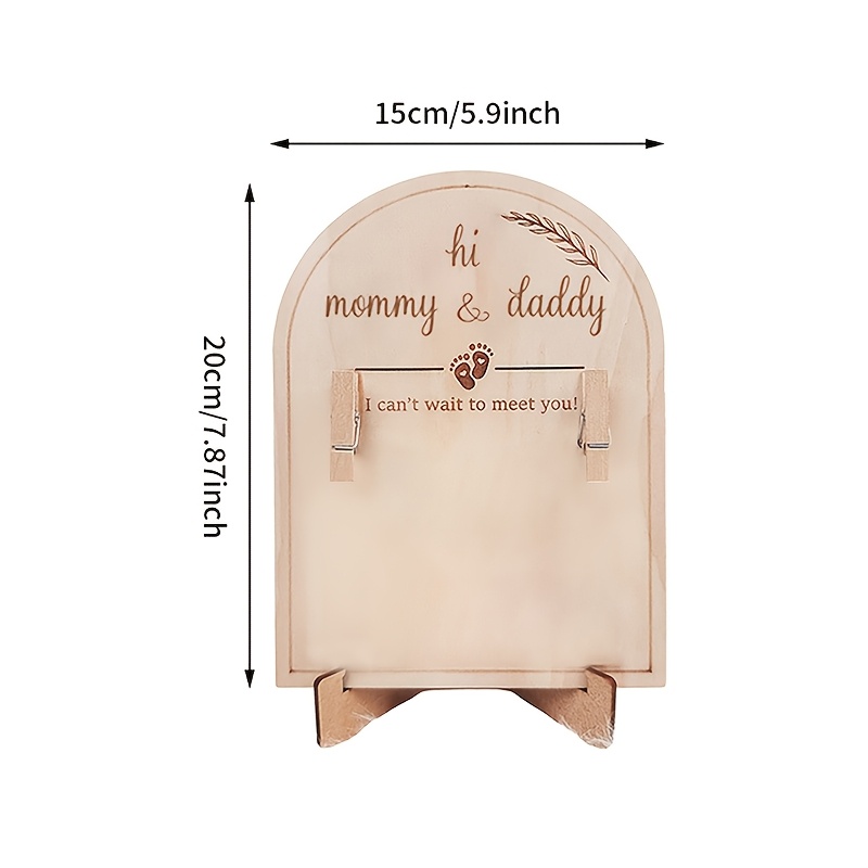 Image of Wooden Photo Frame With 2 Wooden Clips, A Wooden Gift For Expectant Mothers, A Photo Prop For Displaying Ultrasound Pictures On Sides, Suitable For New Year, Valentine's Day, And Mother's Day Gifts