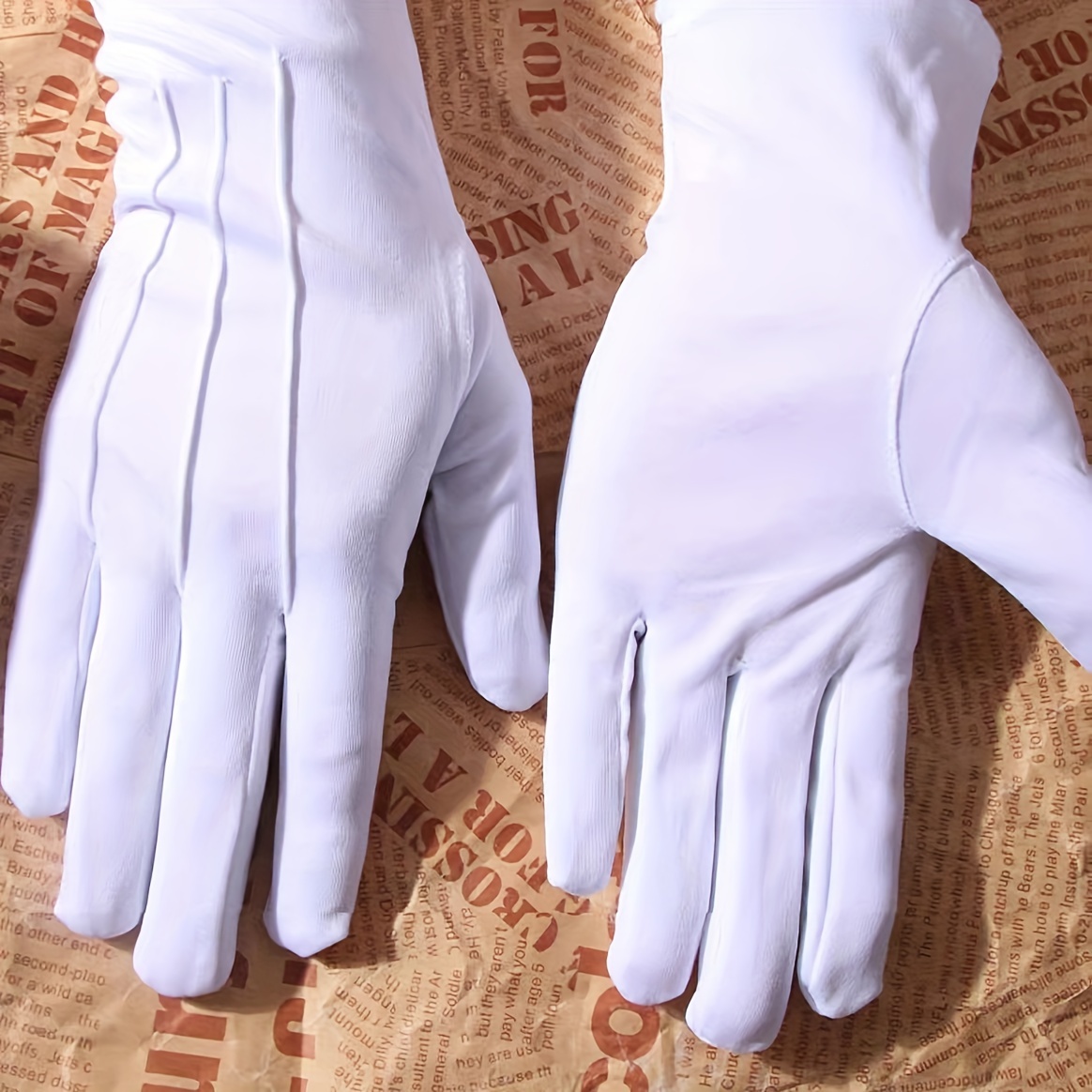 

Men's Sleek White Gloves - Soft, Non-slip, Full Finger Work & Driving Gloves, Nylon/polyester , Machine Washable